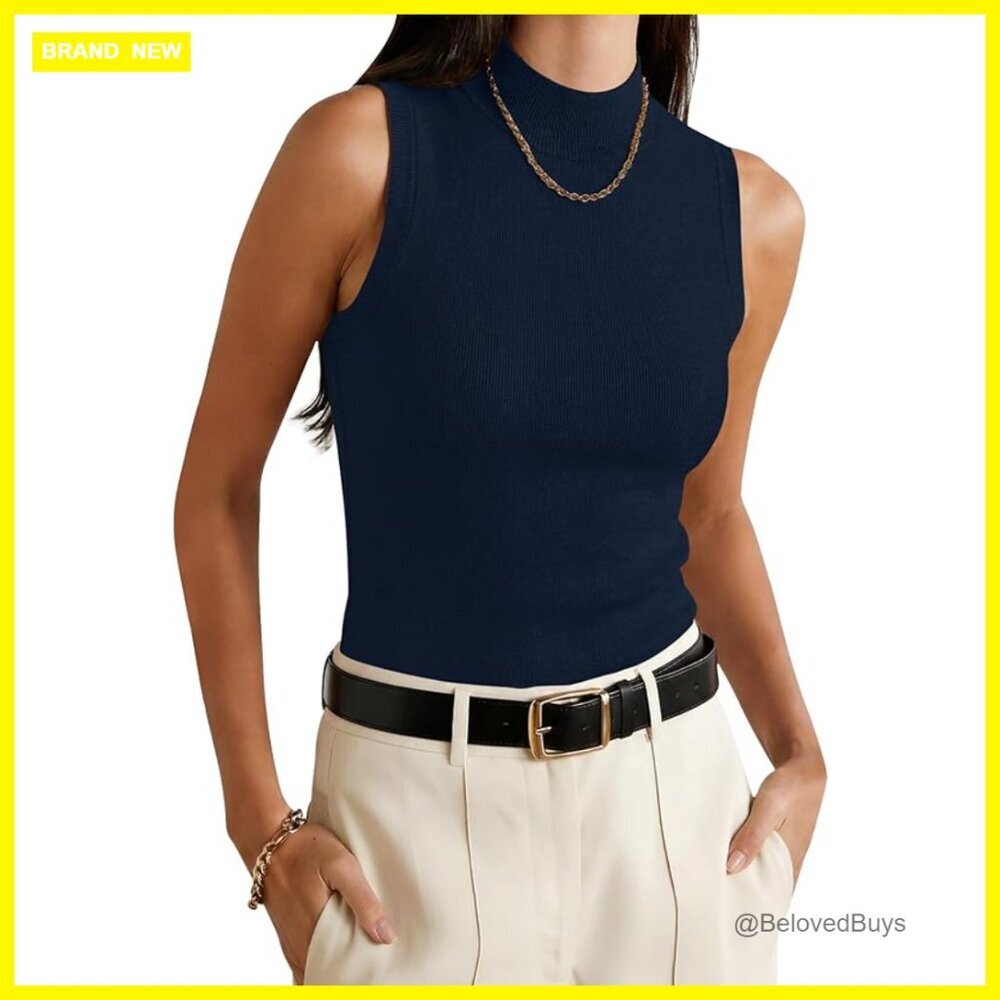 Wool Blend Mock Neck Sweater Vest Tank Top Business Casual Lightweight